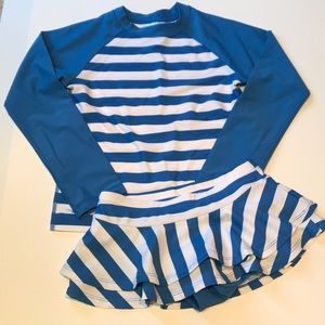 Hanna Andersson Blue/White Stripe Swim Set Sz 6-7